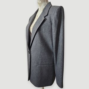Vintage Y2K Sag Harbor Charcoal Gray Wool Blend Career Blazer Size 14P